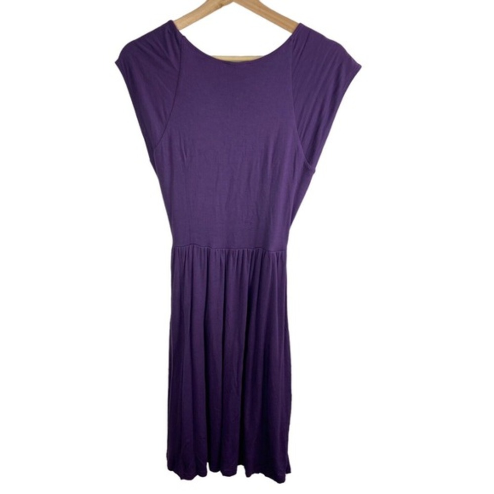 Talbots Wrap Dress Women's Sz Petite 8 Jersey Knit purple Short Sleeve knee lngt - Picture 2 of 5